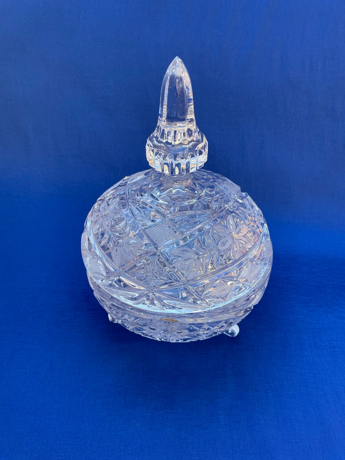 Vintage Crystal Footed Candy Dish With Lid Collectible Etsy