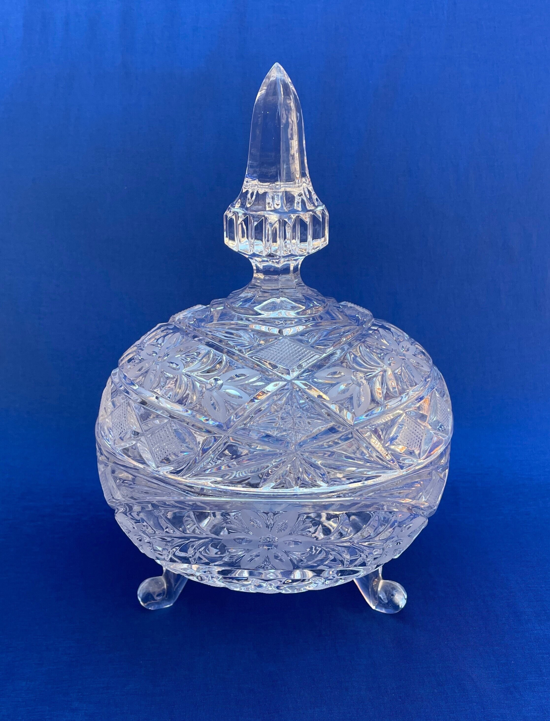 Vintage Crystal Footed Candy Dish With Lid Collectible Etsy