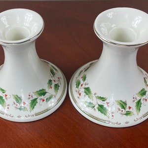 Christmas Candleholders, Vintage Holly Holiday Candlestick Holders by Royal Limited China, Pair of Christmas Candlestick Holders, Gift Idea