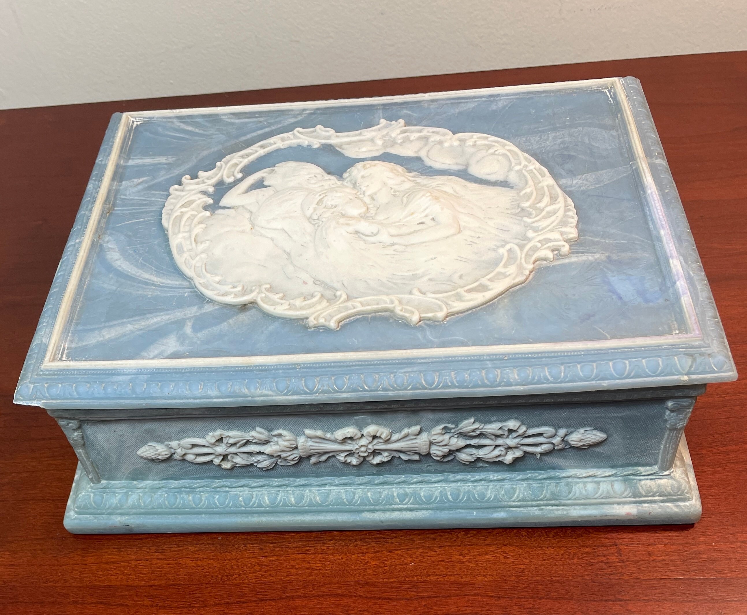 Vintage Jewelry Box, Incolay Studios Carved Stone Victorian Jewelry Box