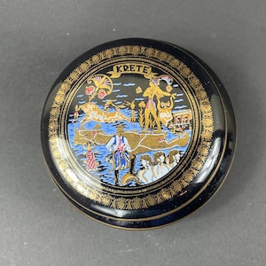 Vintage 24K Gold Greek Trinket Box: Classical Scene Jewelry Box