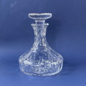 Vintage Stuart Crystal Decanter with Stopper: Thumbprint & Cut Stair Pattern