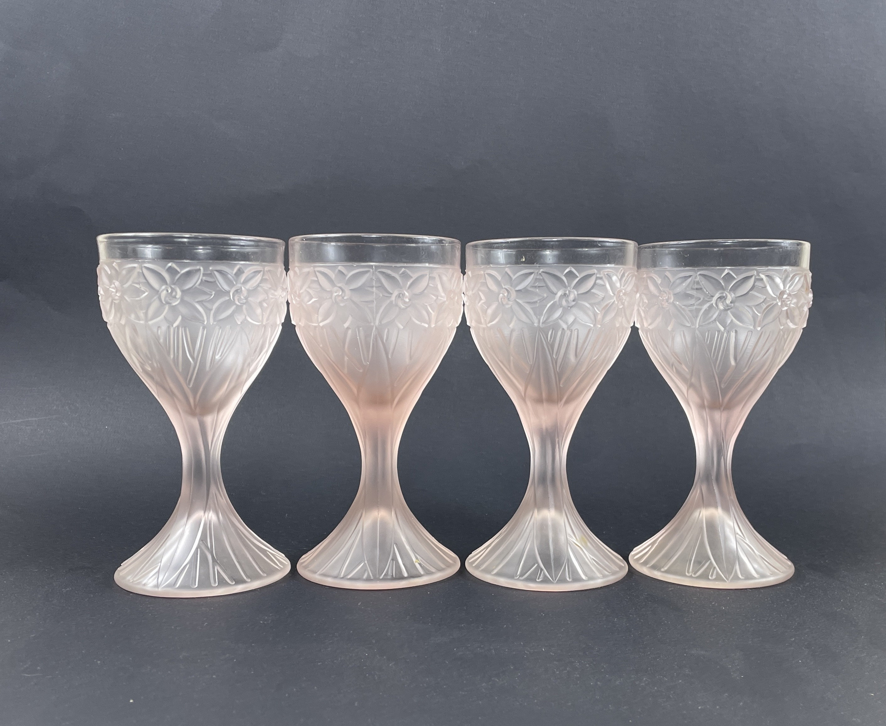 Vintage Satin Pink Floral Wine Glasses - Set of 4 Retro Stemware - Etsy