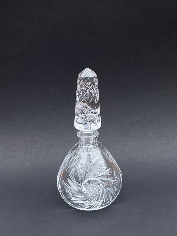 Vintage Bohemian Cut Crystal Perfume Bottle with Stopper