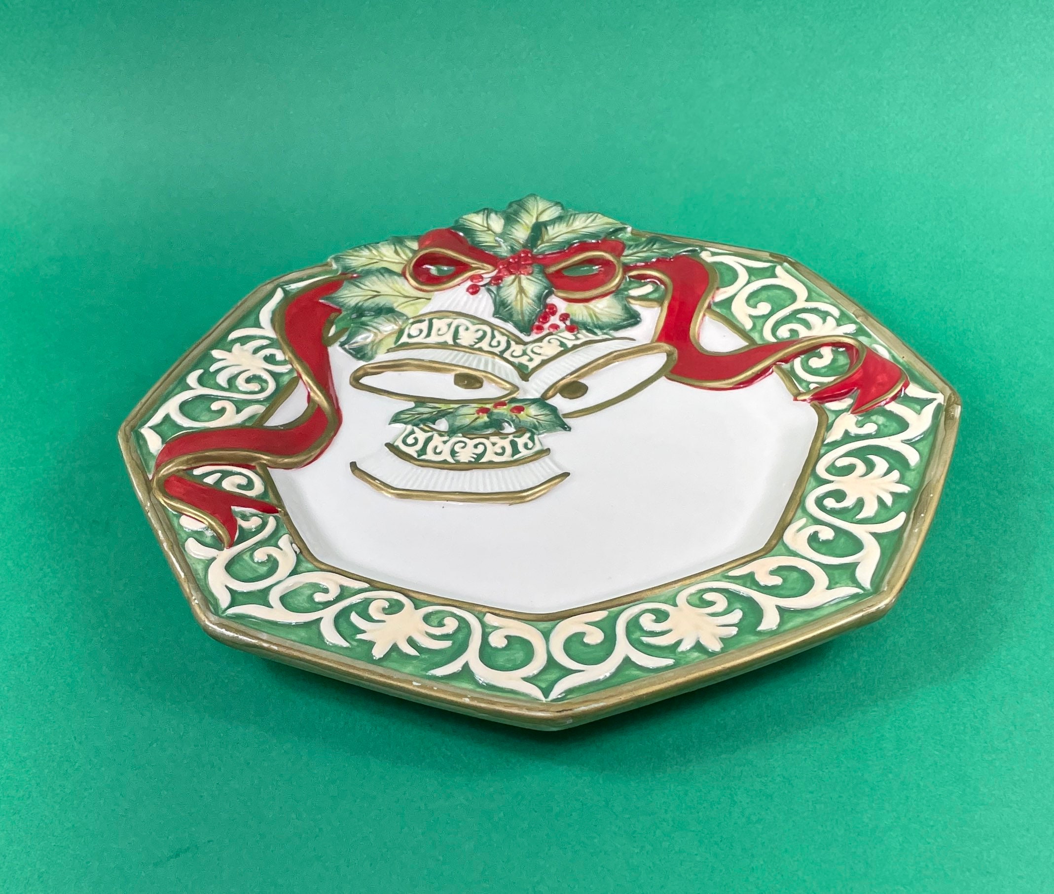 Fitz and Floyd Christmas Bell Plate, Vintage Christmas Plate