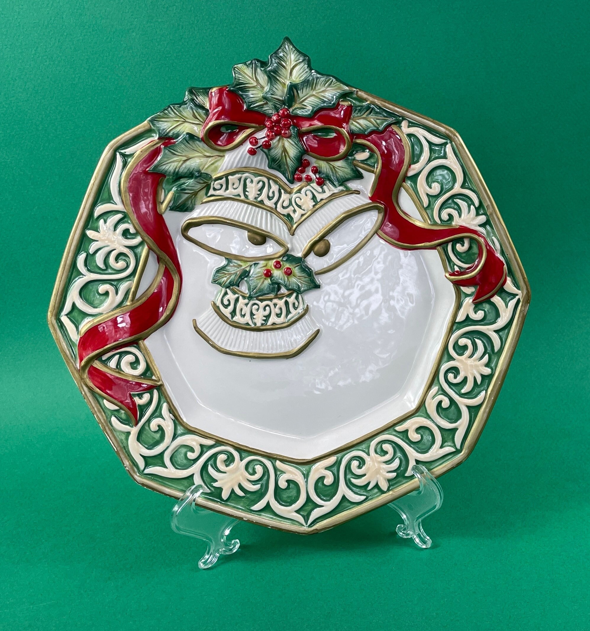 ▲非売品▼ラグビー referee outer Fitz and Floyd Christmas Bell Plate, Vintage Christmas Plate