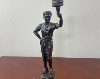 Vintage Bronze Blackmoor, Bronze Boy Candleholder, Candlestick Holder, Bronze Blackmoor Statue, Collectible, Gift Idea
