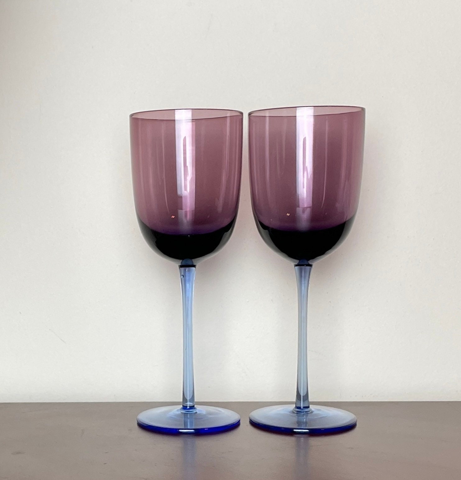 Elements Fluted Wine Glasses Vintage Purple Crackle Hand Blown