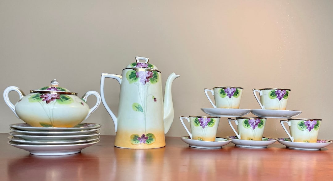 Tea Set, Antique Hand Painted Nippon SHOFU Chocolate Pot Set, Hand