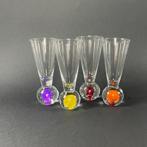 Vintage Blown Shot Glasses: Colorful Ball Stem Barware, Set of 4