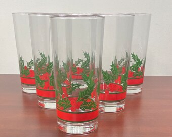 Vintage Libbey Christmas Highball Glasses: Holly Berry Set of 6