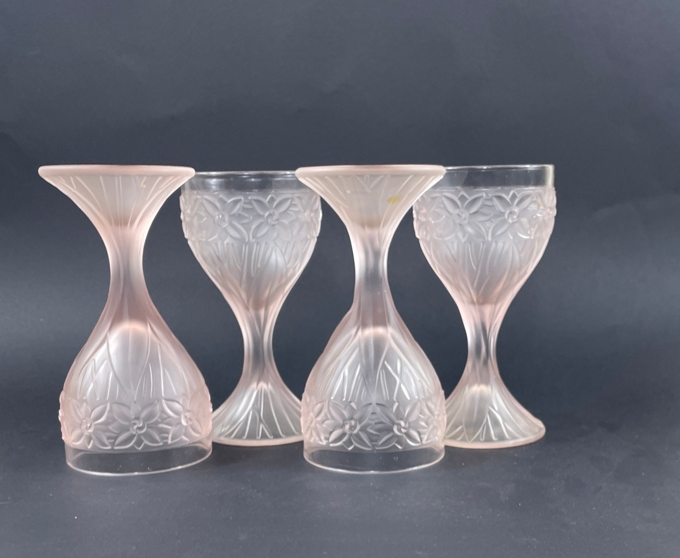 Vintage Satin Pink Floral Wine Glasses - Set of 4 Retro Stemware - Etsy