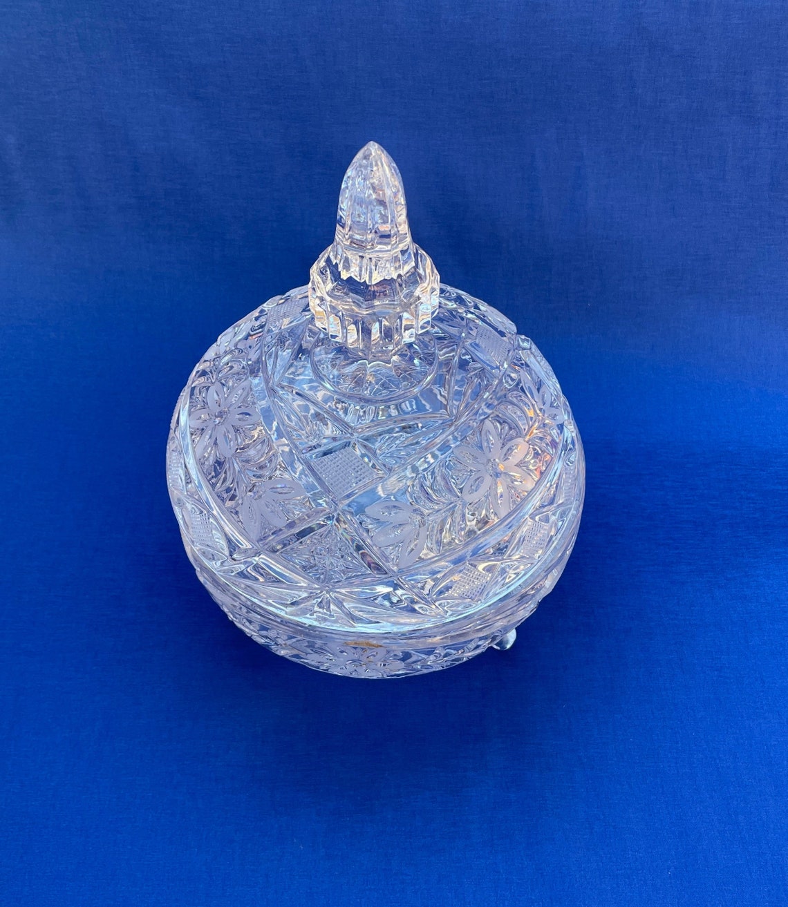 Vintage Crystal Footed Candy Dish With Lid Collectible Etsy