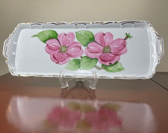 Vintage Floral Tray, Romamerica Fine Porcelain Tray, Hand Painted, Shabby Chic Decor, Floral Tray Hand Painted by Gayle Strider, Gift Idea