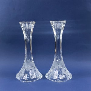 Vintage Etched Crystal Candlestick Holders: Iris Flower Pair