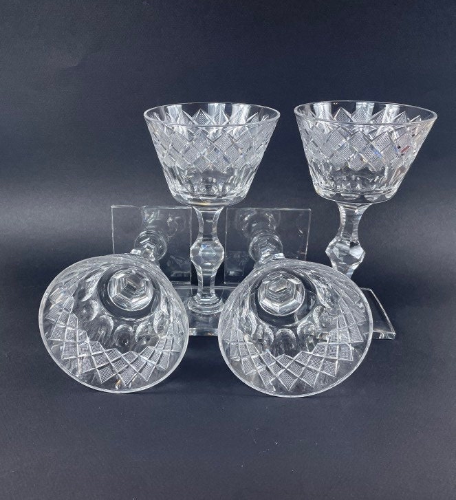 Vintage Signed Hawkes Crystal Champagne Glasses: Art Deco Stemware, Set of  4 - Etsy