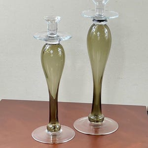 Vintage Blown Glass Candlestick Holders: Smokey Gray Pair