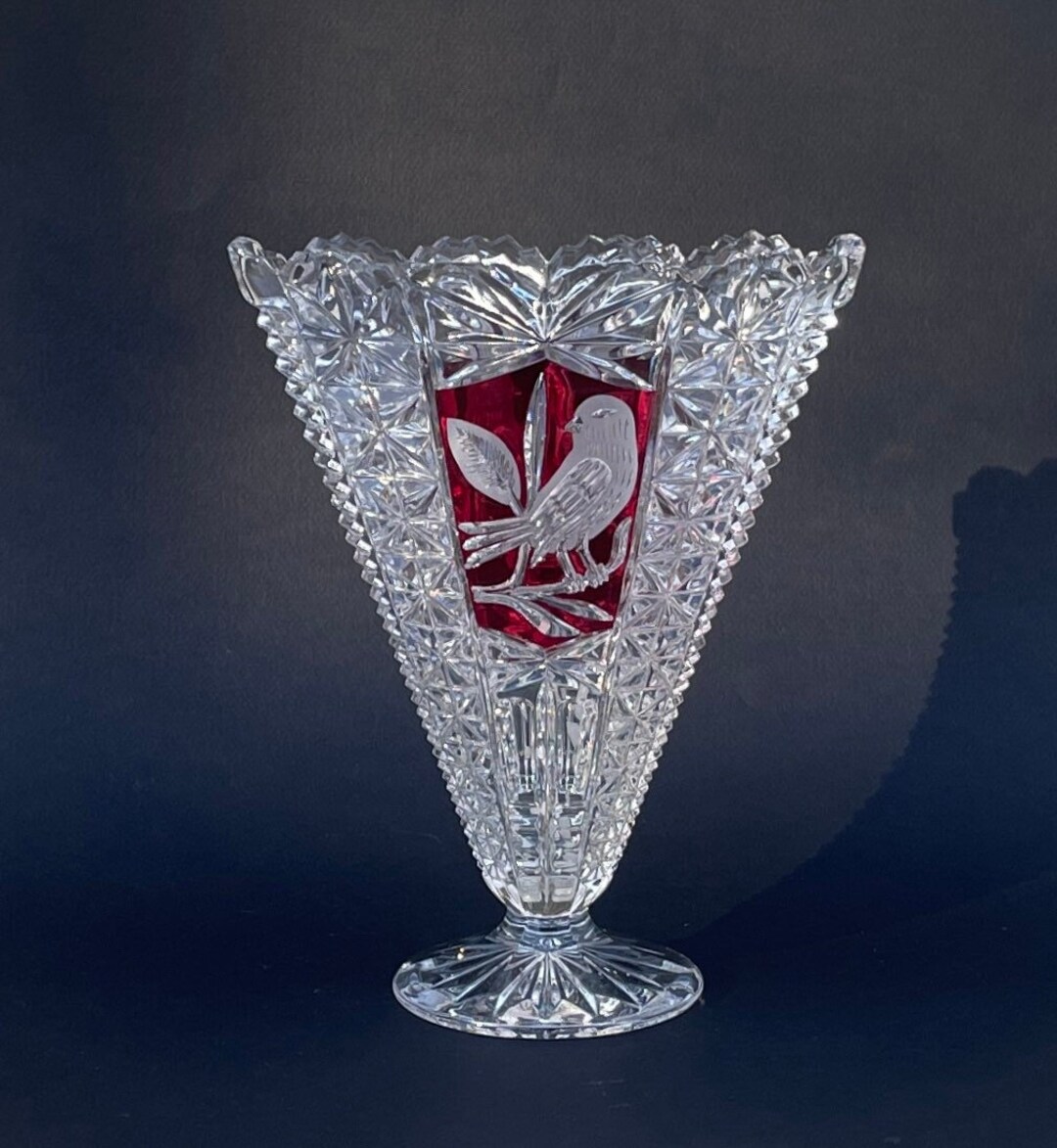 Vintage Crystal Vase, Amaris Ruby Red Byrdes Collection by Nachtmann