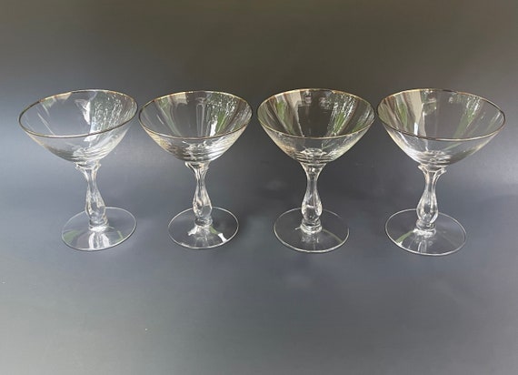 Martini Glasses, Vintage Platinum Trim Martini Glasses, Mid Century Cocktail  Glasses, Set of Martini Glasses, Crystal Stemware, Gift Idea 