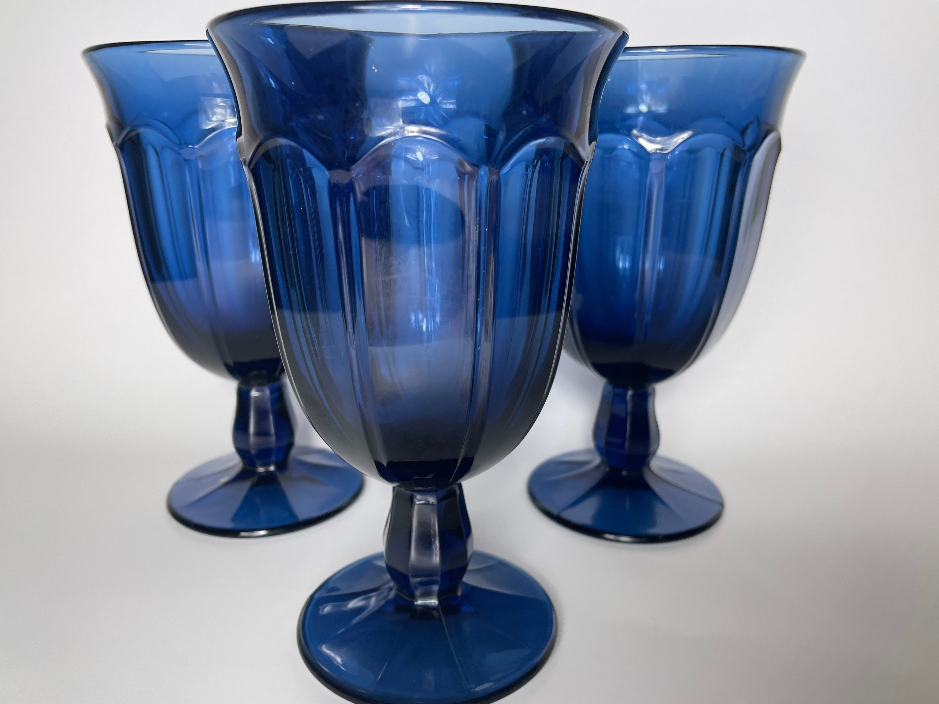 Vintage Goblets, Dark Blue Goblets by Noritake, Blue Glassware, Provincial-Colonial Pattern, Wine Glasses, Vintage Blue Goblets, Gift Idea