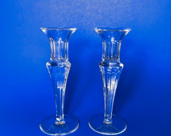 Vintage Lead Crystal Candlestick Holders: Elegant Cut Glass Pair