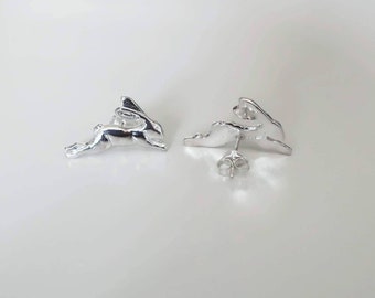 Leaping hare sterling silver stud earrings