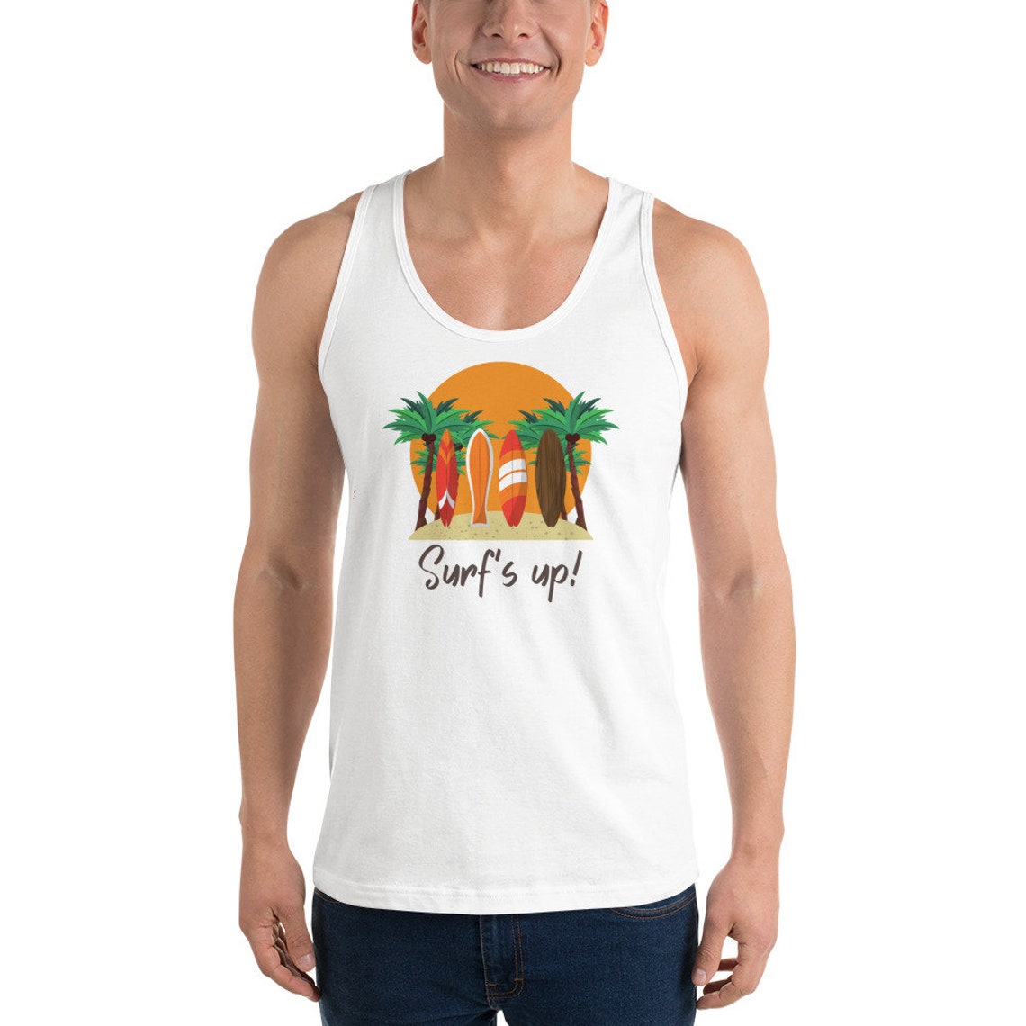 SURF'S UP Tank Top Surfing Artwork Workout Tank Top Etsy