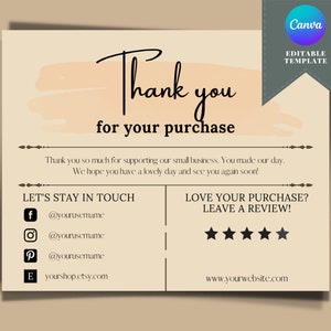 Business Thank You Card, Small Business Package Insert Card, Thank You Card Canva Template, Editable Canva Template, Print at Home
