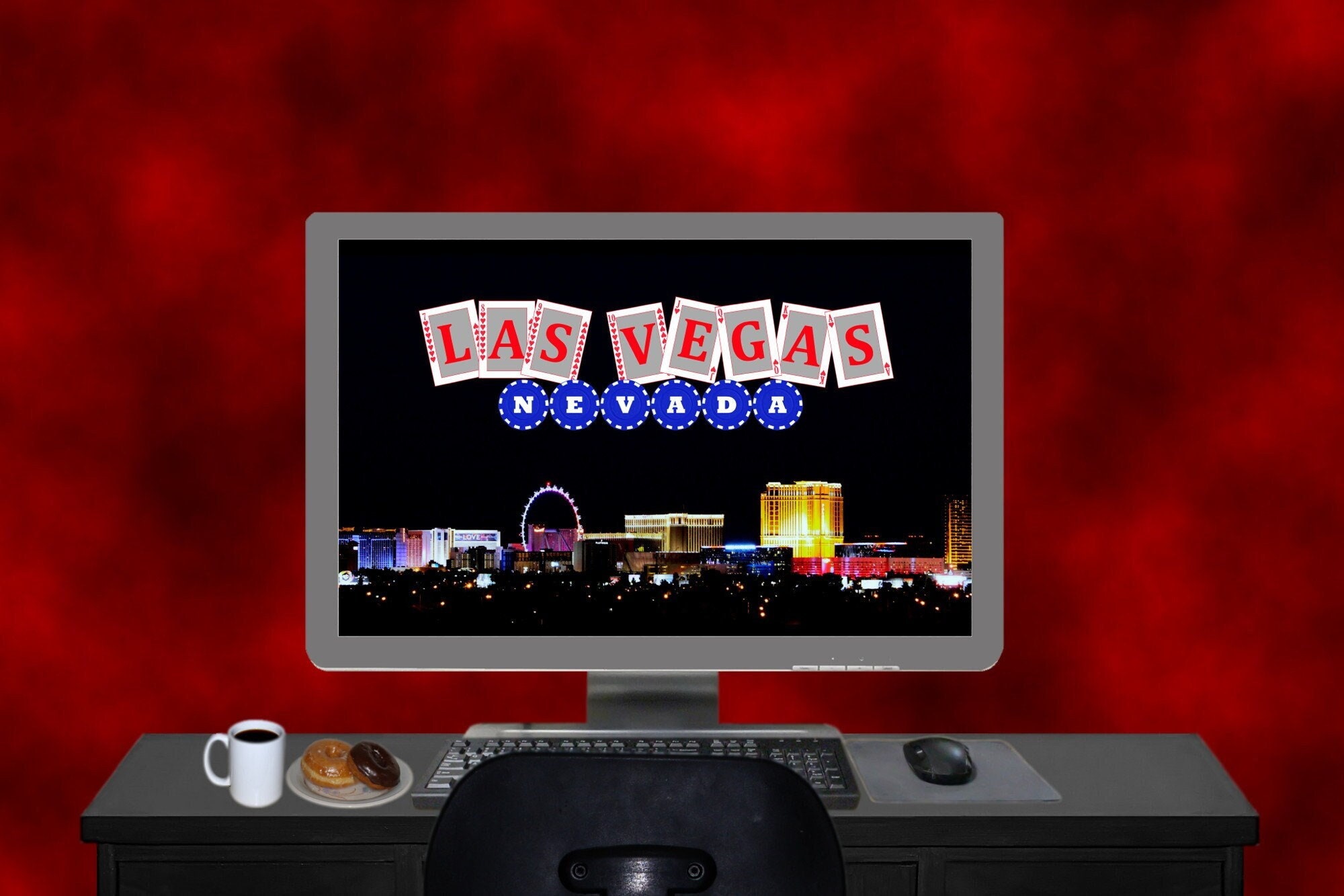 Las Vegas Skyline at Night, Desktop Wallpaper, Instant Download, Screensaver, Printable, Las ...