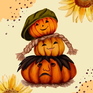 Cute Pumpkins Digital clipart, Instant Download, Printable, Invitation Card, PNG, Birthday, Thanksgiving, Baby Shower, Halloween, Autumn