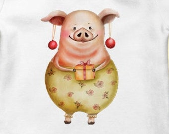 Weihnachten Süßes Schwein Digitale Clipart, Sofort Download, druckbar, Einladungskarte, PNG, Geburtstag, Baby Shower, Schweinchen, Oinker, Neujahr, Lustig