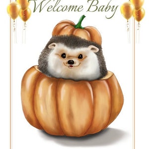 Hérisson peint dans une citrouille, Clipart numérique, Art peint à la main, Téléchargement instantané, Imprimable, Halloween, Carte d’invintation, Décoration murale, PNG