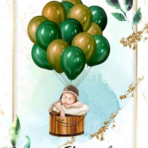 Baby Junge Holz eimer mit Luftballons Digitale Clipart, Sofort Download, druckbar, Einladungskarte, PNG, Geburtstag, BabyParty, Es ist ein Junge Bild 1