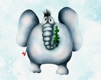 Weihnachten Süßer Elefant Digital Clipart, Sofort Download, druckbar, Einladungskarte, PNG, Geburtstag, Babyparty, Neujahr, Lustige Tiere