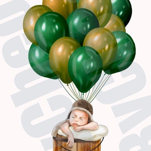 Baby Junge Holz eimer mit Luftballons Digitale Clipart, Sofort Download, druckbar, Einladungskarte, PNG, Geburtstag, BabyParty, Es ist ein Junge Bild 2