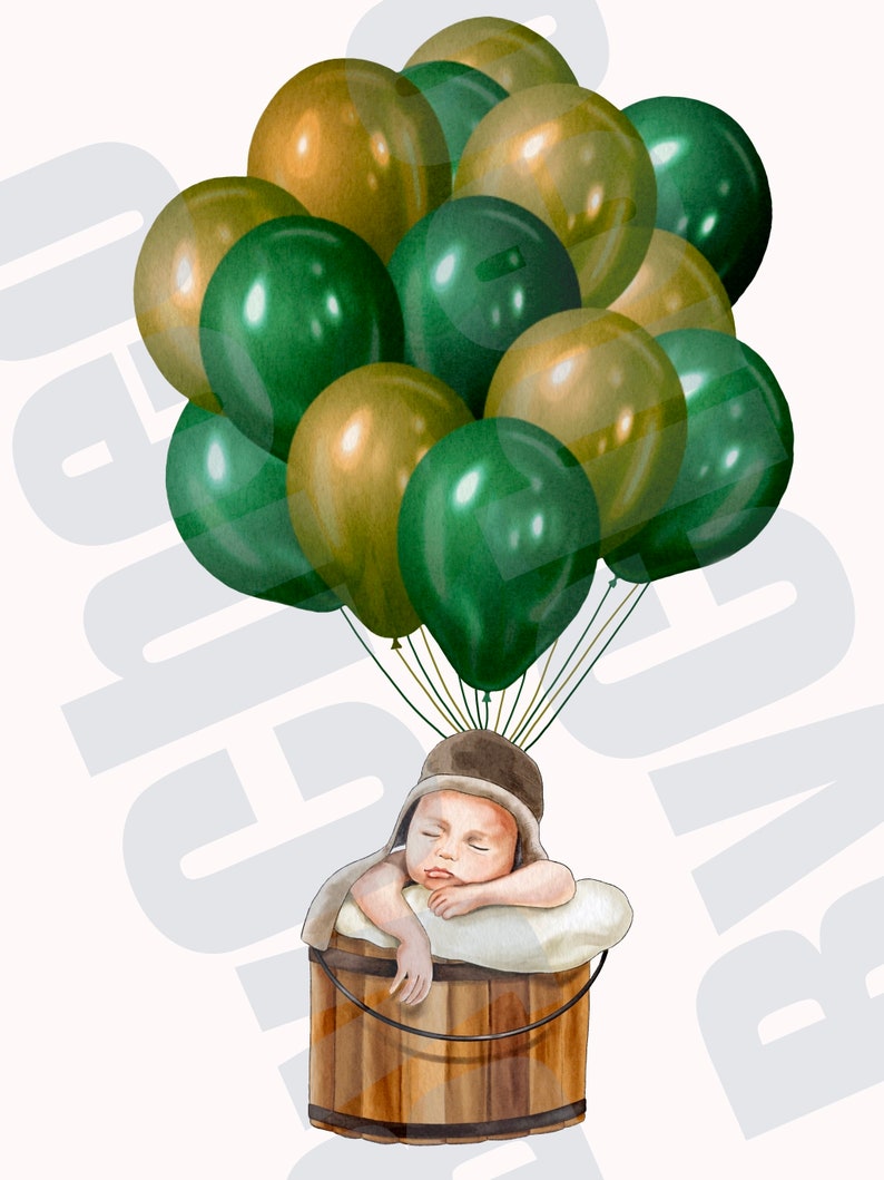 Baby Junge Holz eimer mit Luftballons Digitale Clipart, Sofort Download, druckbar, Einladungskarte, PNG, Geburtstag, BabyParty, Es ist ein Junge Bild 2