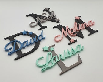Personalized door sign with stars and background letter for children's room including transparent double-sided adhesive dots