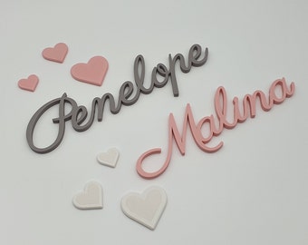 Personalized 4-piece door sign with hearts for children's rooms including transparent double-sided adhesive dots