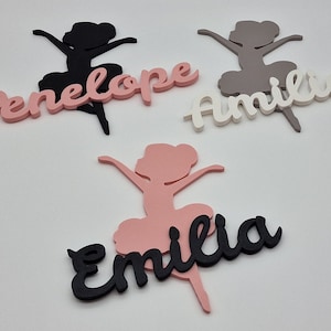 Enseigne de porte XL personnalisée avec silhouette de ballerine pour les chambres d’enfants, y compris des points adhésifs transparents double face