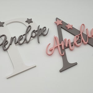 Filigrana de letrero de puerta XL personalizada con estrellas y letra de fondo para habitaciones infantiles que incluyen puntos adhesivos de doble cara