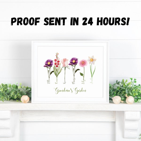 Custom Family Art Digital Print | Multiple Styles and Fonts | Printable Birth Month Flowers | Personalized Gift | Grandma's Garden | 24 HRS