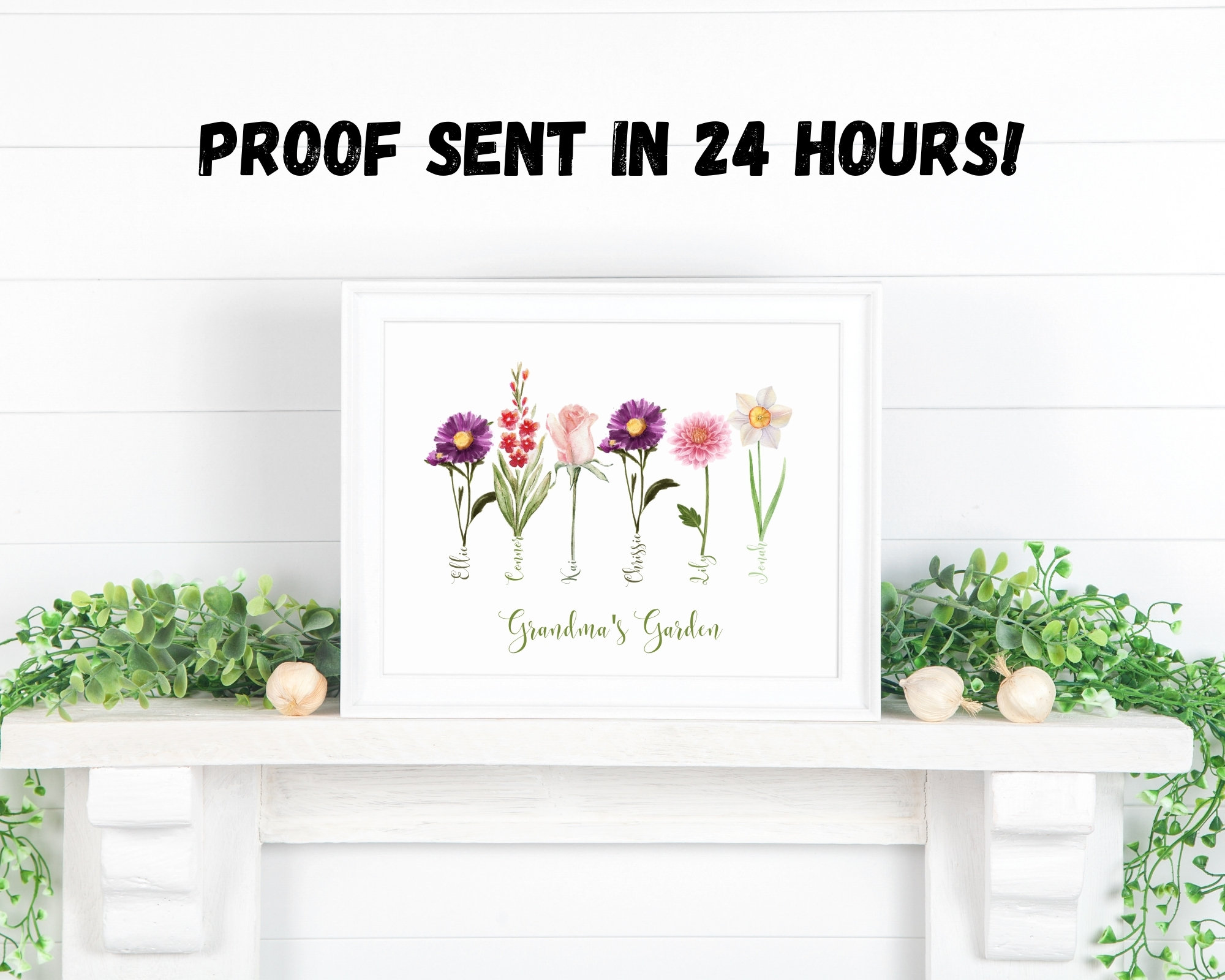 Custom Family Art Digital Print | Multiple Styles and Fonts | Printable Birth Month Flowers | Personalized Gift | Grandma's Garden | 24 HRS