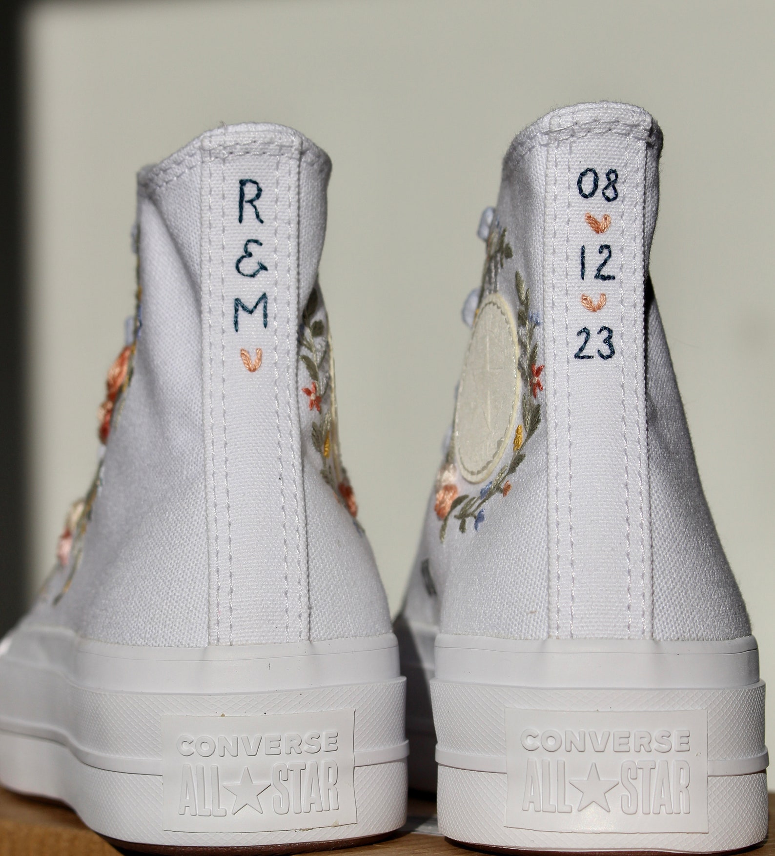 Embroidered Platform All White High Tops - Etsy