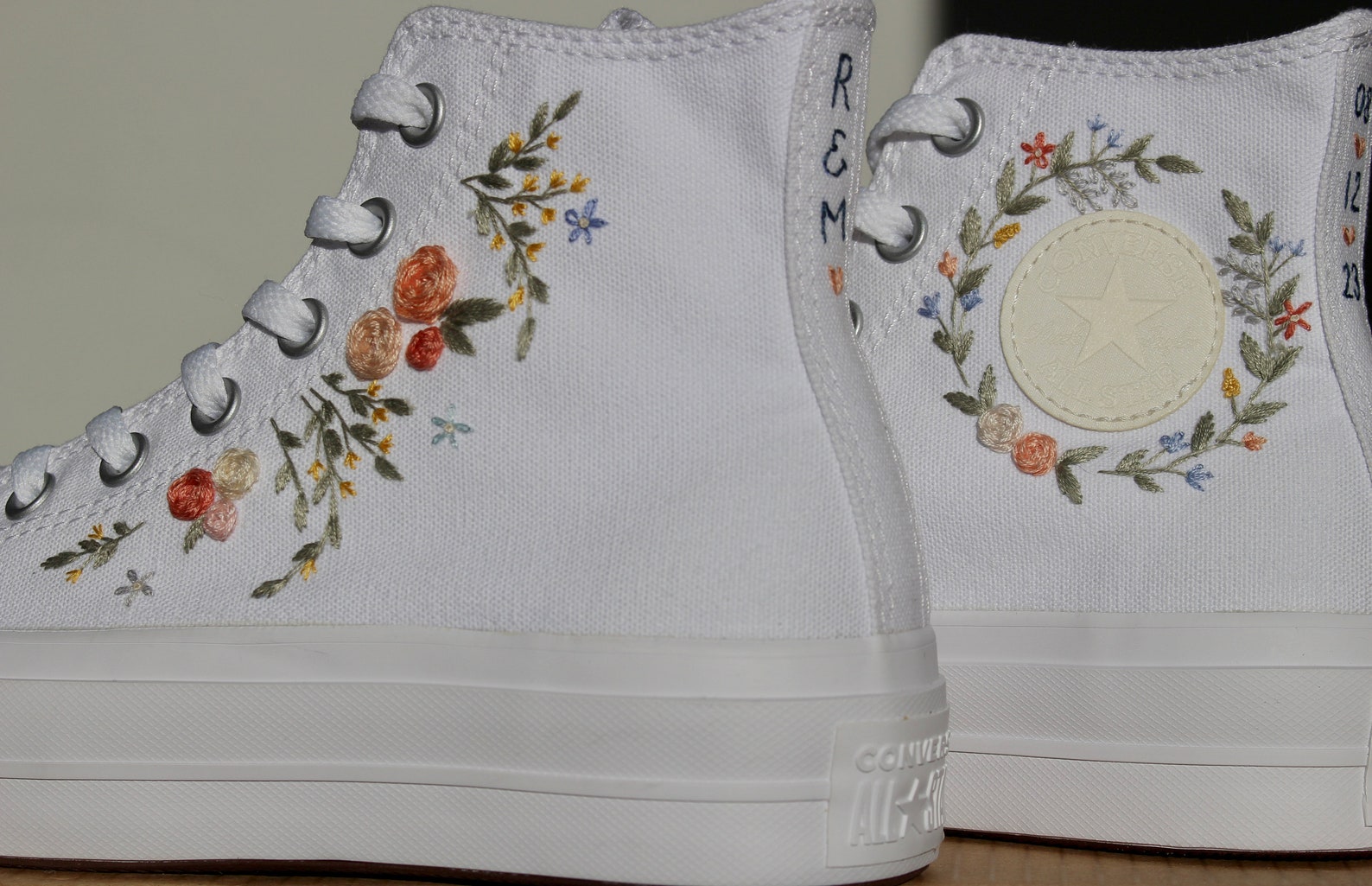 Embroidered Platform All White High Tops - Etsy