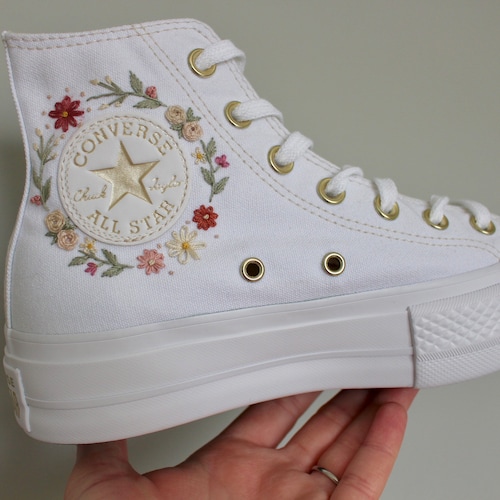 Embroidered Platform Converse High Tops Etsy