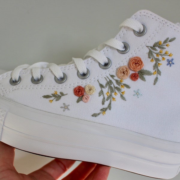 Embroidered Platform All White High Tops