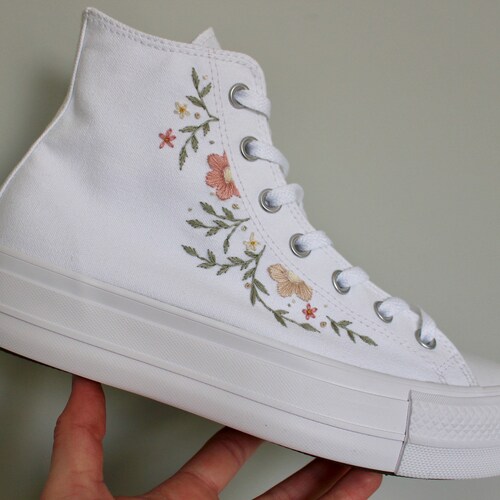 Embroidered Platform Converse High Tops Etsy UK