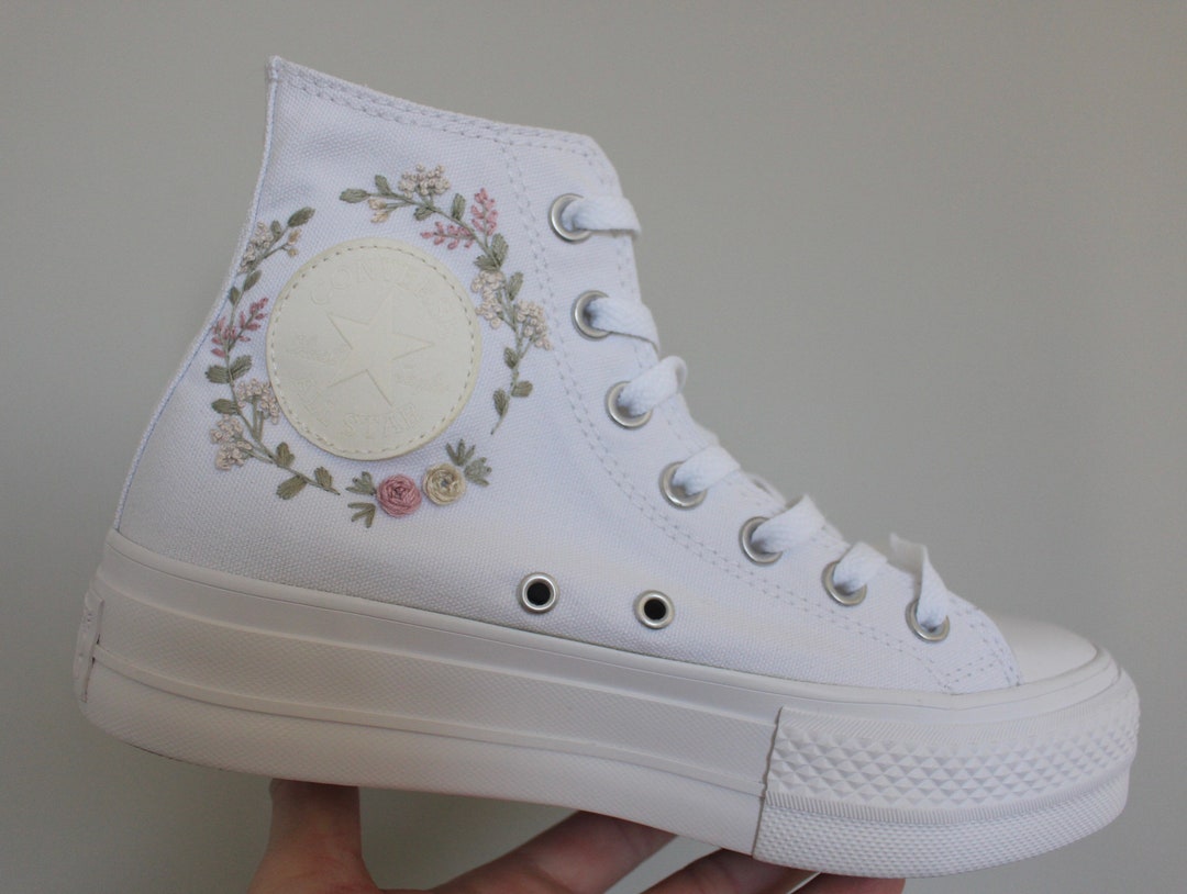 Embroidered Platform All White High Tops - Etsy UK