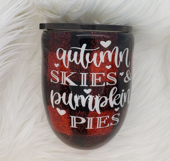10 oz Buffalo plaid stemless wine glass