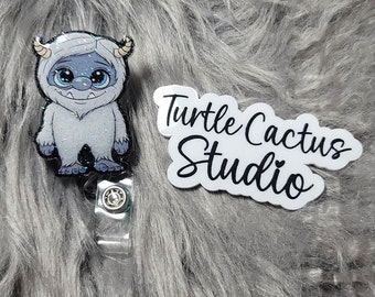 Yeti Badge Reel, Winter, Christmas, Snowman, Abominable Snowman, Big Foot, Yeti, Sasquatch, Mountain Monster, Horns, White, Mountains